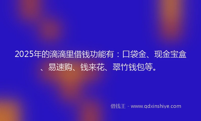 2025年的滴滴里借钱功能有：口袋金、现金宝盒、易速购、钱来花、翠竹钱包等。