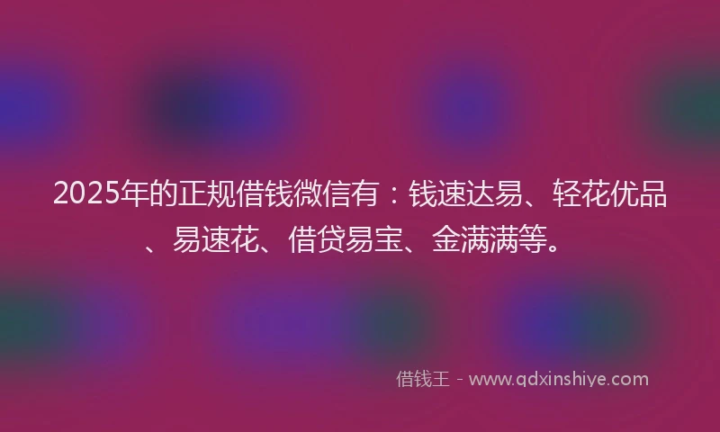 2025年的正规借钱微信有：钱速达易、轻花优品、易速花、借贷易宝、金满满等。