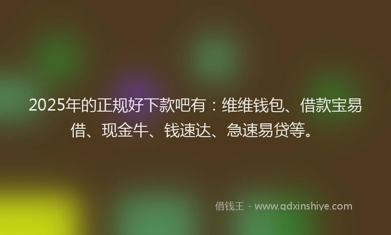 2025年的正规好下款吧有：维维钱包、借款宝易借、现金牛、钱速达、急速易贷等。