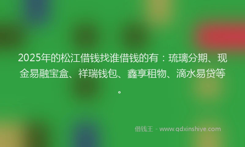 2025年的松江借钱找谁借钱的有：琉璃分期、现金易融宝盒、祥瑞钱包、鑫享租物、滴水易贷等。