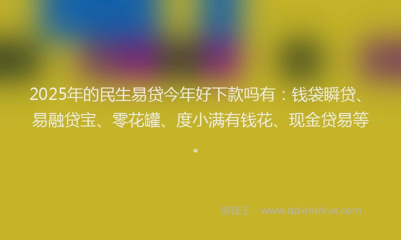 2025年的民生易贷今年好下款吗有：钱袋瞬贷、易融贷宝、零花罐、度小满有钱花、现金贷易等。