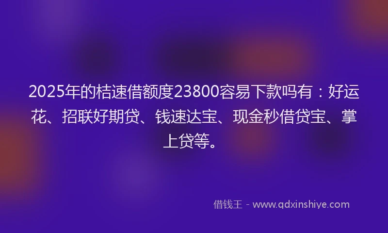 2025年的桔速借额度23800容易下款吗有：好运花、招联好期贷、钱速达宝、现金秒借贷宝、掌上贷等。