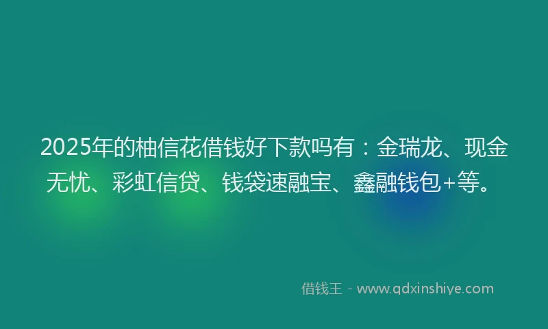 2025年的柚信花借钱好下款吗有：金瑞龙、现金无忧、彩虹信贷、钱袋速融宝、鑫融钱包+等。