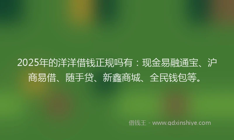 2025年的洋洋借钱正规吗有：现金易融通宝、沪商易借、随手贷、新鑫商城、全民钱包等。