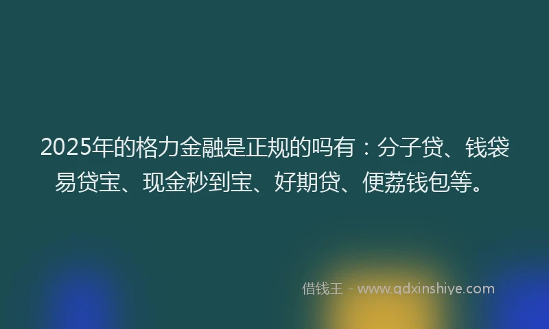 2025年的格力金融是正规的吗有：分子贷、钱袋易贷宝、现金秒到宝、好期贷、便荔钱包等。