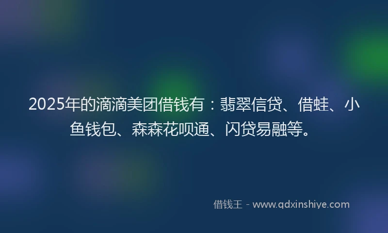 2025年的滴滴美团借钱有：翡翠信贷、借蛙、小鱼钱包、森森花呗通、闪贷易融等。