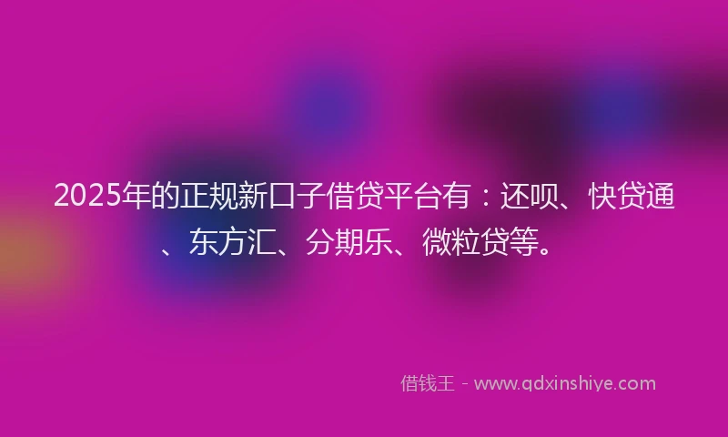 2025年的正规新口子借贷平台有：还呗、快贷通、东方汇、分期乐、微粒贷等。