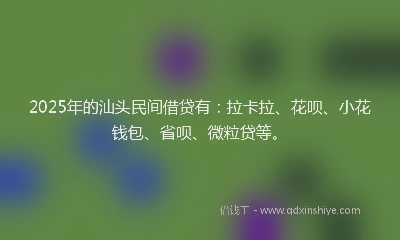 2025年的汕头民间借贷有：拉卡拉、花呗、小花钱包、省呗、微粒贷等。