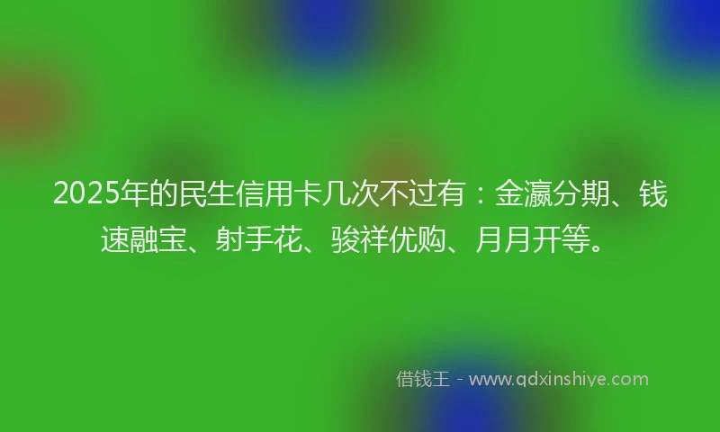 2025年的民生信用卡几次不过有：金瀛分期、钱速融宝、射手花、骏祥优购、月月开等。