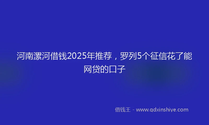 河南漯河借钱2025年推荐，罗列5个征信花了能网贷的口子