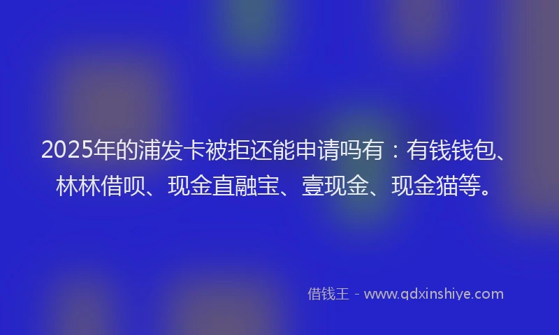 2025年的浦发卡被拒还能申请吗有：有钱钱包、林林借呗、现金直融宝、壹现金、现金猫等。