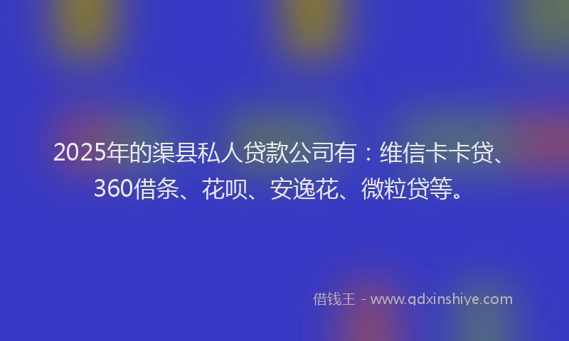 2025年的渠县私人贷款公司有：维信卡卡贷、360借条、花呗、安逸花、微粒贷等。