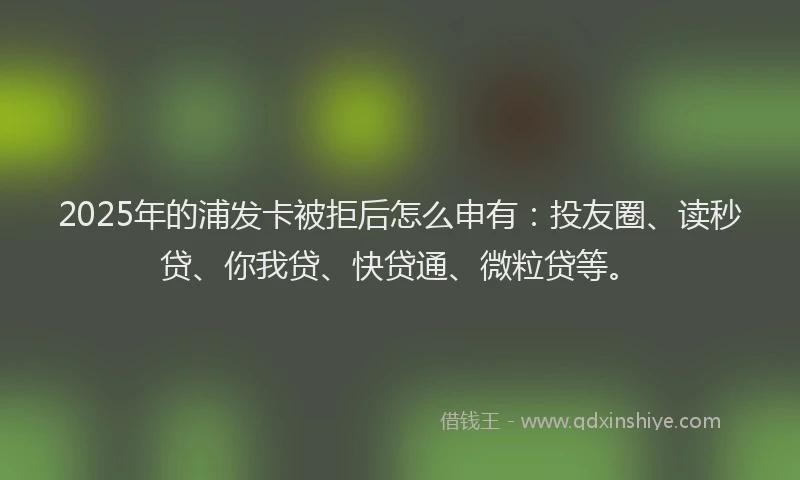 2025年的浦发卡被拒后怎么申有：投友圈、读秒贷、你我贷、快贷通、微粒贷等。