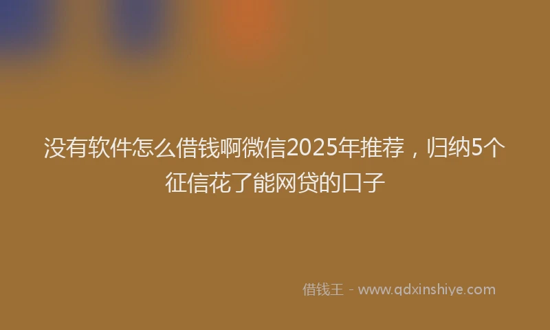 没有软件怎么借钱啊微信2025年推荐，归纳5个征信花了能网贷的口子