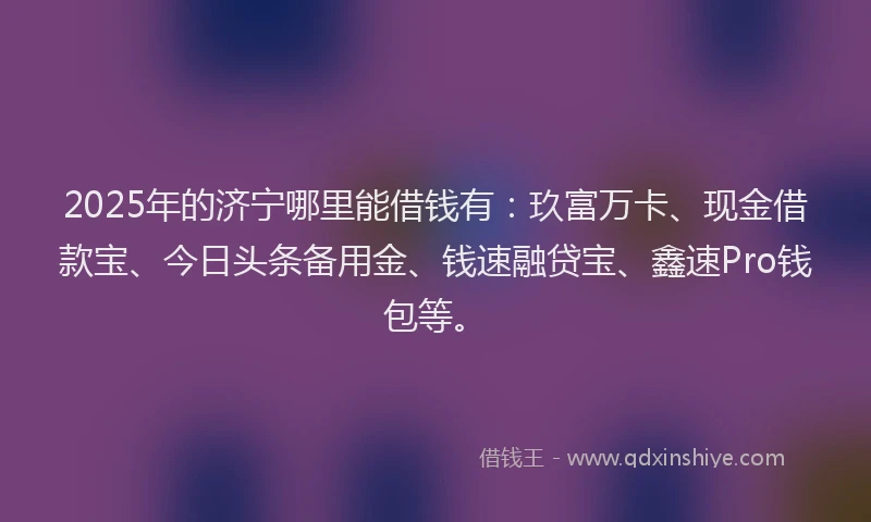 2025年的济宁哪里能借钱有：玖富万卡、现金借款宝、今日头条备用金、钱速融贷宝、鑫速Pro钱包等。