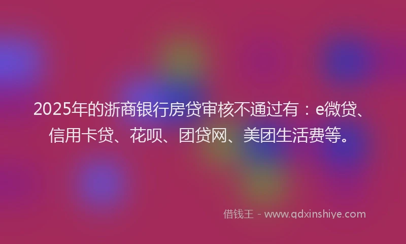 2025年的浙商银行房贷审核不通过有：e微贷、信用卡贷、花呗、团贷网、美团生活费等。