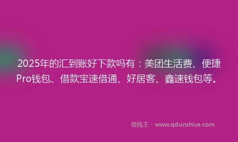 2025年的汇到账好下款吗有：美团生活费、便捷Pro钱包、借款宝速借通、好居客、鑫速钱包等。