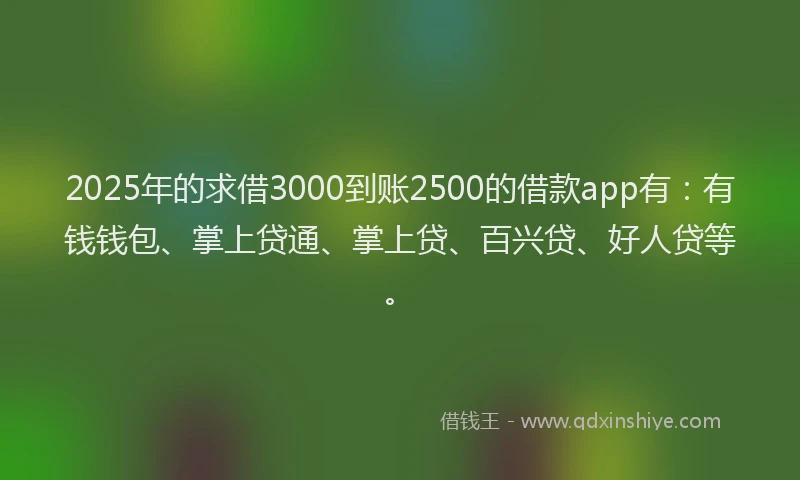 2025年的求借3000到账2500的借款app有：有钱钱包、掌上贷通、掌上贷、百兴贷、好人贷等。