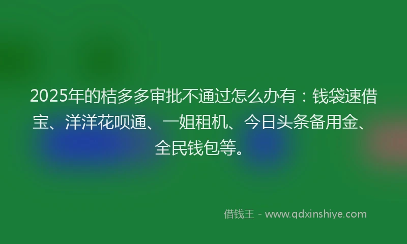 2025年的桔多多审批不通过怎么办有：钱袋速借宝、洋洋花呗通、一姐租机、今日头条备用金、全民钱包等。