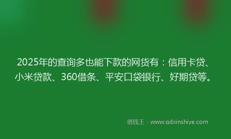 2025年的查询多也能下款的网货有：信用卡贷、小米贷款、360借条、平安口袋银行、好期贷等。