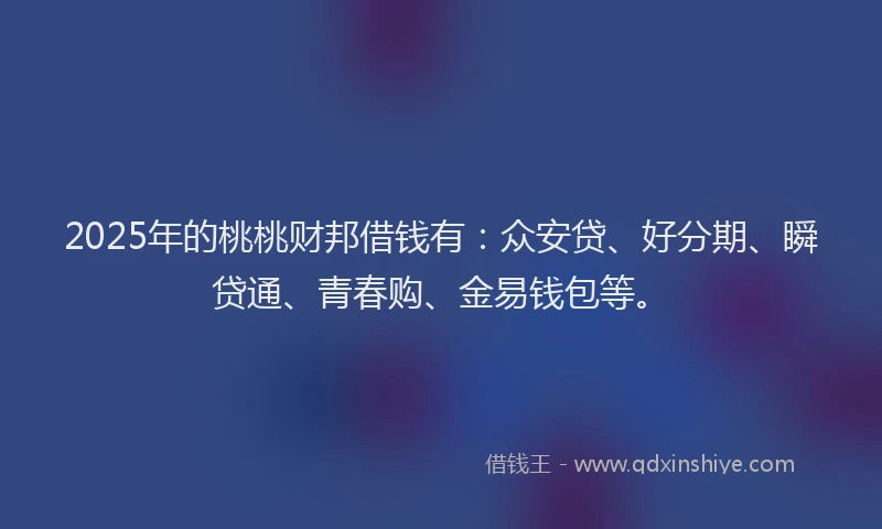 2025年的桃桃财邦借钱有：众安贷、好分期、瞬贷通、青春购、金易钱包等。