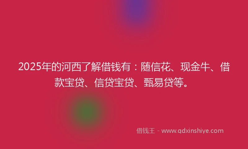 2025年的河西了解借钱有：随信花、现金牛、借款宝贷、信贷宝贷、甄易贷等。