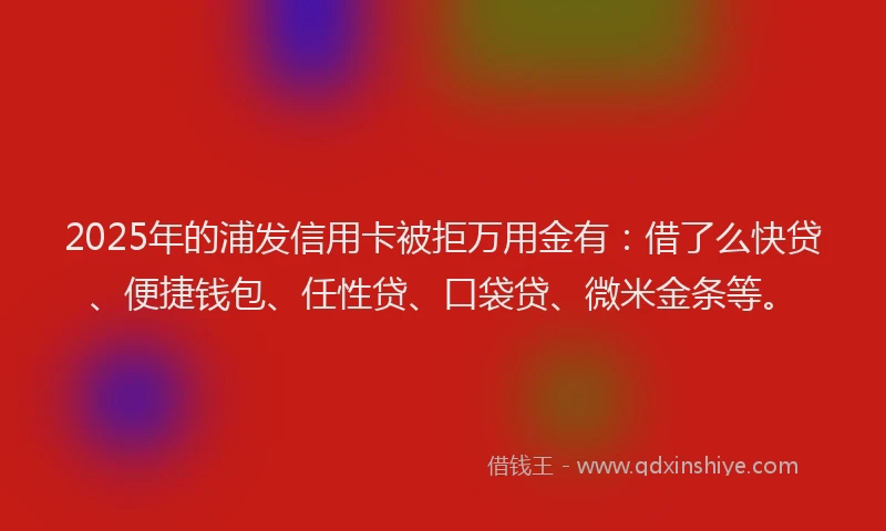 2025年的浦发信用卡被拒万用金有：借了么快贷、便捷钱包、任性贷、口袋贷、微米金条等。