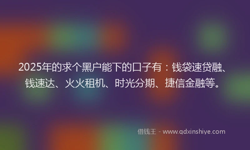 2025年的求个黑户能下的口子有：钱袋速贷融、钱速达、火火租机、时光分期、捷信金融等。