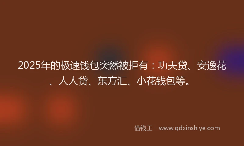 2025年的极速钱包突然被拒有：功夫贷、安逸花、人人贷、东方汇、小花钱包等。