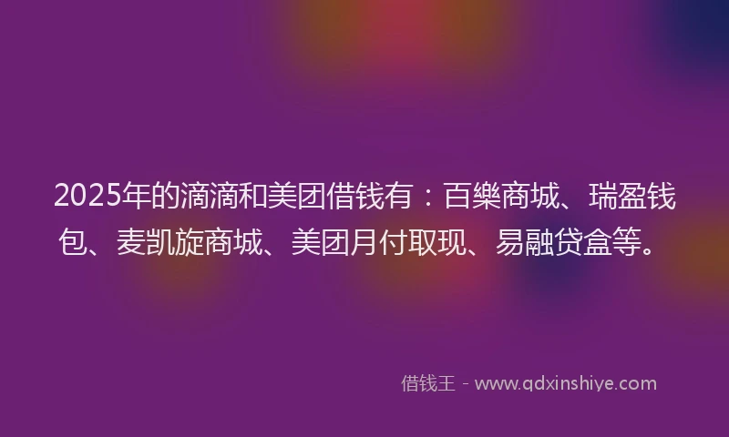 2025年的滴滴和美团借钱有：百樂商城、瑞盈钱包、麦凯旋商城、美团月付取现、易融贷盒等。