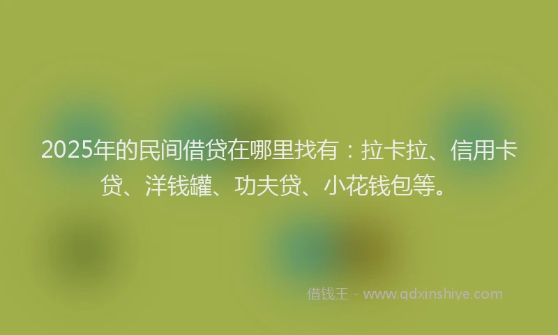 2025年的民间借贷在哪里找有：拉卡拉、信用卡贷、洋钱罐、功夫贷、小花钱包等。