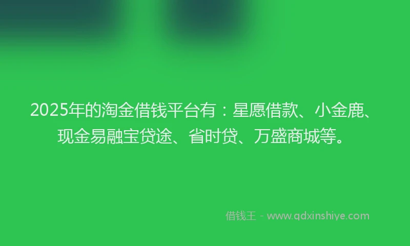 2025年的淘金借钱平台有：星愿借款、小金鹿、现金易融宝贷途、省时贷、万盛商城等。
