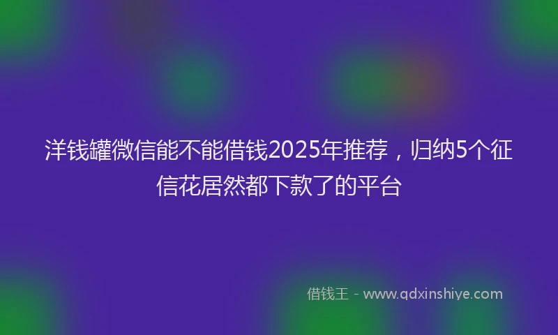 洋钱罐微信能不能借钱2025年推荐，归纳5个征信花居然都下款了的平台