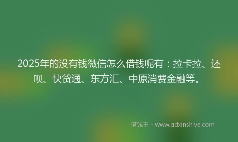 2025年的没有钱微信怎么借钱呢有：拉卡拉、还呗、快贷通、东方汇、中原消费金融等。