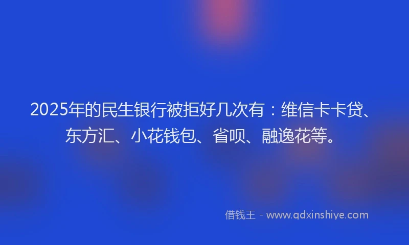 2025年的民生银行被拒好几次有：维信卡卡贷、东方汇、小花钱包、省呗、融逸花等。