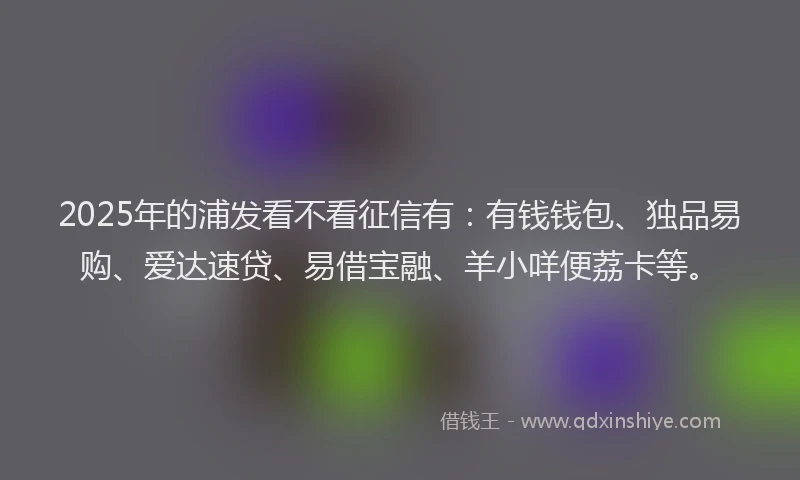 2025年的浦发看不看征信有：有钱钱包、独品易购、爱达速贷、易借宝融、羊小咩便荔卡等。
