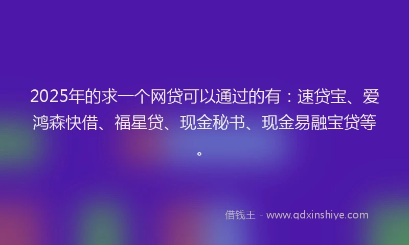 2025年的求一个网贷可以通过的有：速贷宝、爱鸿森快借、福星贷、现金秘书、现金易融宝贷等。