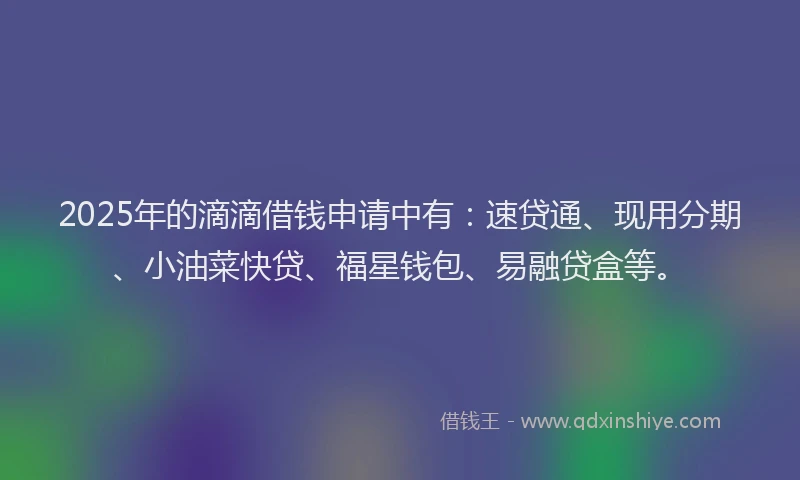 2025年的滴滴借钱申请中有：速贷通、现用分期、小油菜快贷、福星钱包、易融贷盒等。