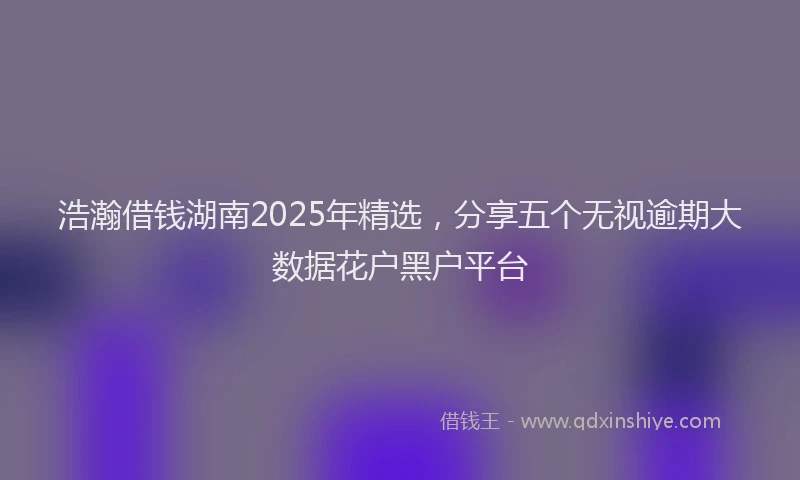 浩瀚借钱湖南2025年精选，分享五个无视逾期大数据花户黑户平台