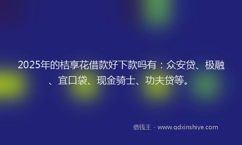 2025年的桔享花借款好下款吗有：众安贷、极融、宜口袋、现金骑士、功夫贷等。