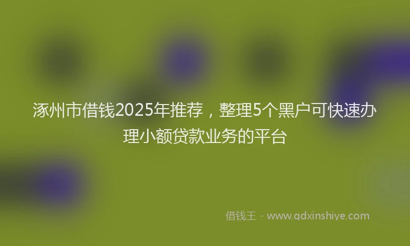 涿州市借钱2025年推荐，整理5个黑户可快速办理小额贷款业务的平台