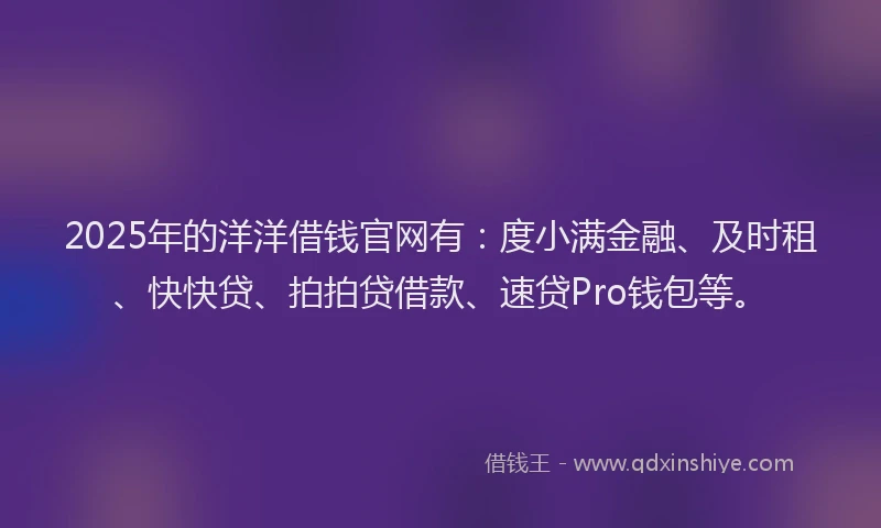 2025年的洋洋借钱官网有：度小满金融、及时租、快快贷、拍拍贷借款、速贷Pro钱包等。