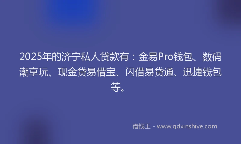 2025年的济宁私人贷款有：金易Pro钱包、数码潮享玩、现金贷易借宝、闪借易贷通、迅捷钱包等。