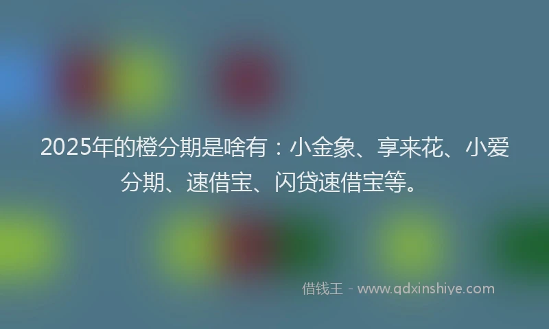 2025年的橙分期是啥有：小金象、享来花、小爱分期、速借宝、闪贷速借宝等。