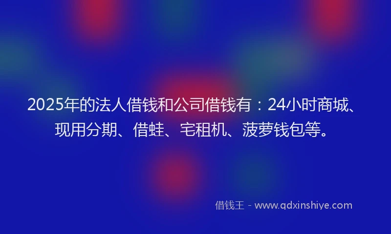 2025年的法人借钱和公司借钱有：24小时商城、现用分期、借蛙、宅租机、菠萝钱包等。