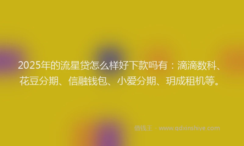 2025年的流星贷怎么样好下款吗有：滴滴数科、花豆分期、信融钱包、小爱分期、玥成租机等。