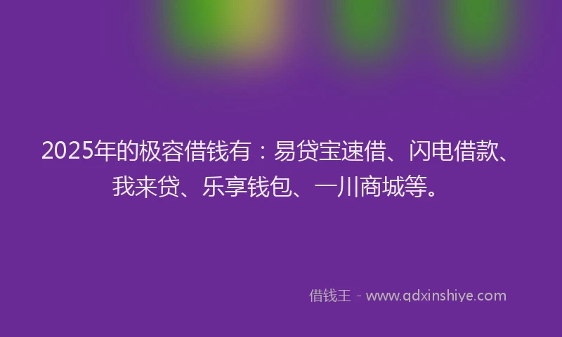 2025年的极容借钱有：易贷宝速借、闪电借款、我来贷、乐享钱包、一川商城等。