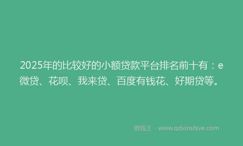 2025年的比较好的小额贷款平台排名前十有：e微贷、花呗、我来贷、百度有钱花、好期贷等。