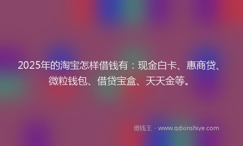 2025年的淘宝怎样借钱有：现金白卡、惠商贷、微粒钱包、借贷宝盒、天天金等。