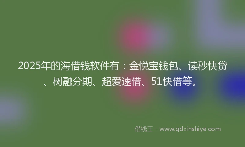 2025年的海借钱软件有：金悦宝钱包、读秒快贷、树融分期、超爱速借、51快借等。